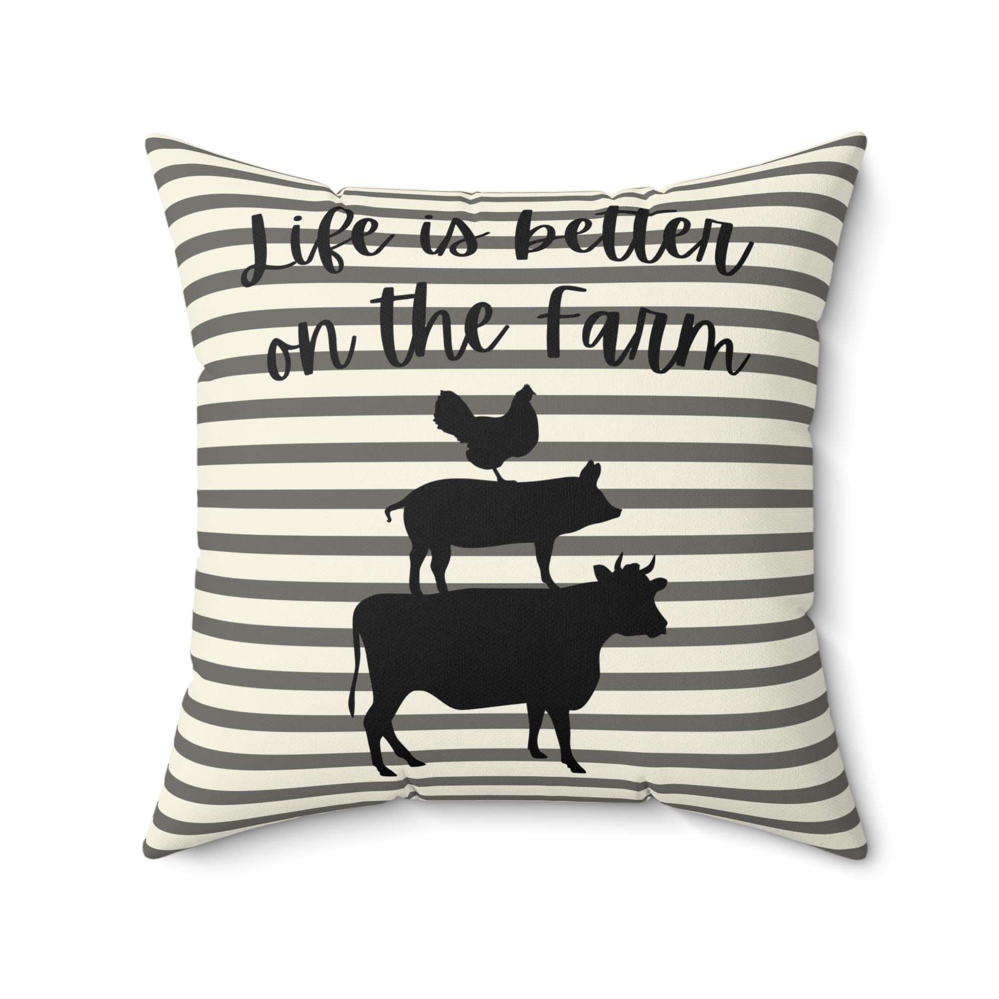 Farm Animal Stack pillow | striped farmhouse decor, "Life is Better on the Farm", County Home Deco, Rustic Farmhouse Pillow, New Home Gift