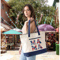 Mama Floral Patchwork Canvas Tote Bag | Zippered Everyday Carryall
