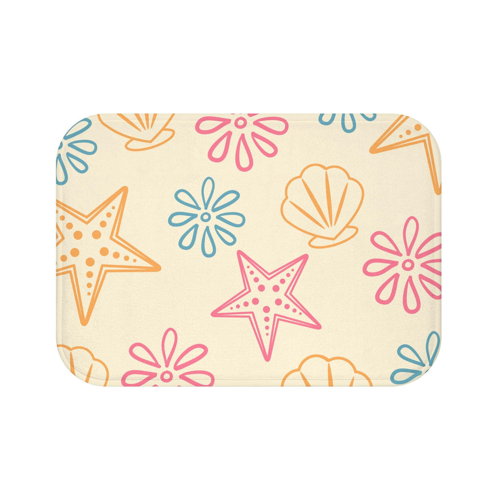 Pastel Seashell Starfish Pattern Bath Mat  Beach Bathroom Decor, Coastal Inspired Beach Bathroom Rug, Housewarming Gift, Seaside Bathroommat