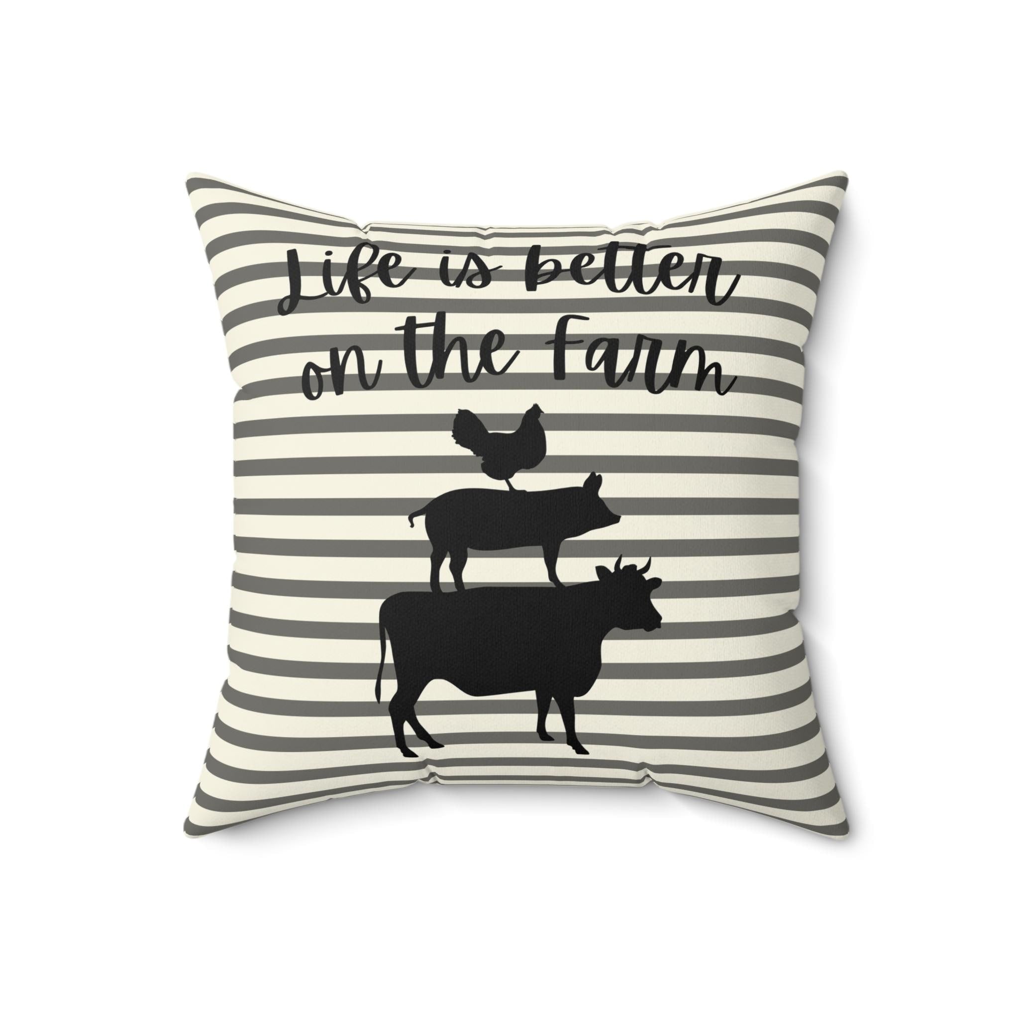 Farm Animal Stack pillow | striped farmhouse decor, "Life is Better on the Farm", County Home Deco, Rustic Farmhouse Pillow, New Home Gift
