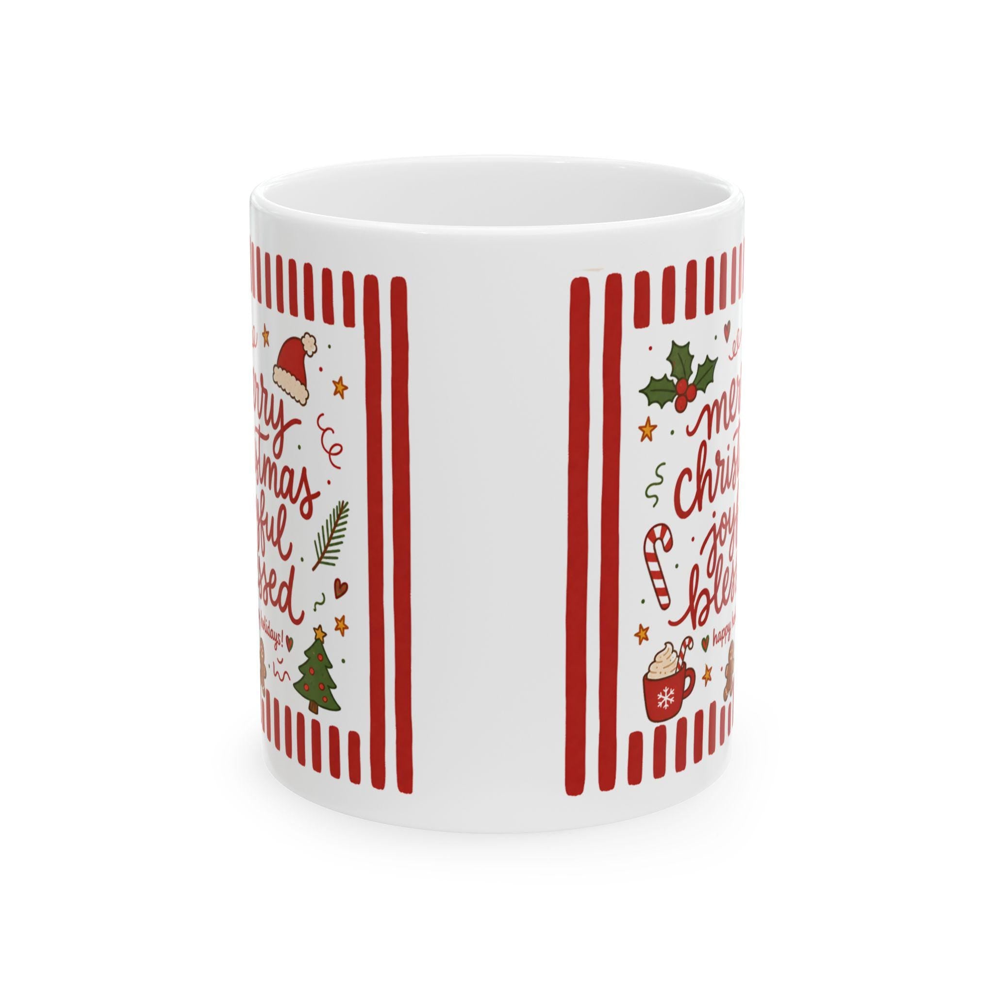 Festive Candy Cane Holly Christmas Typography Mug | 11oz 15oz