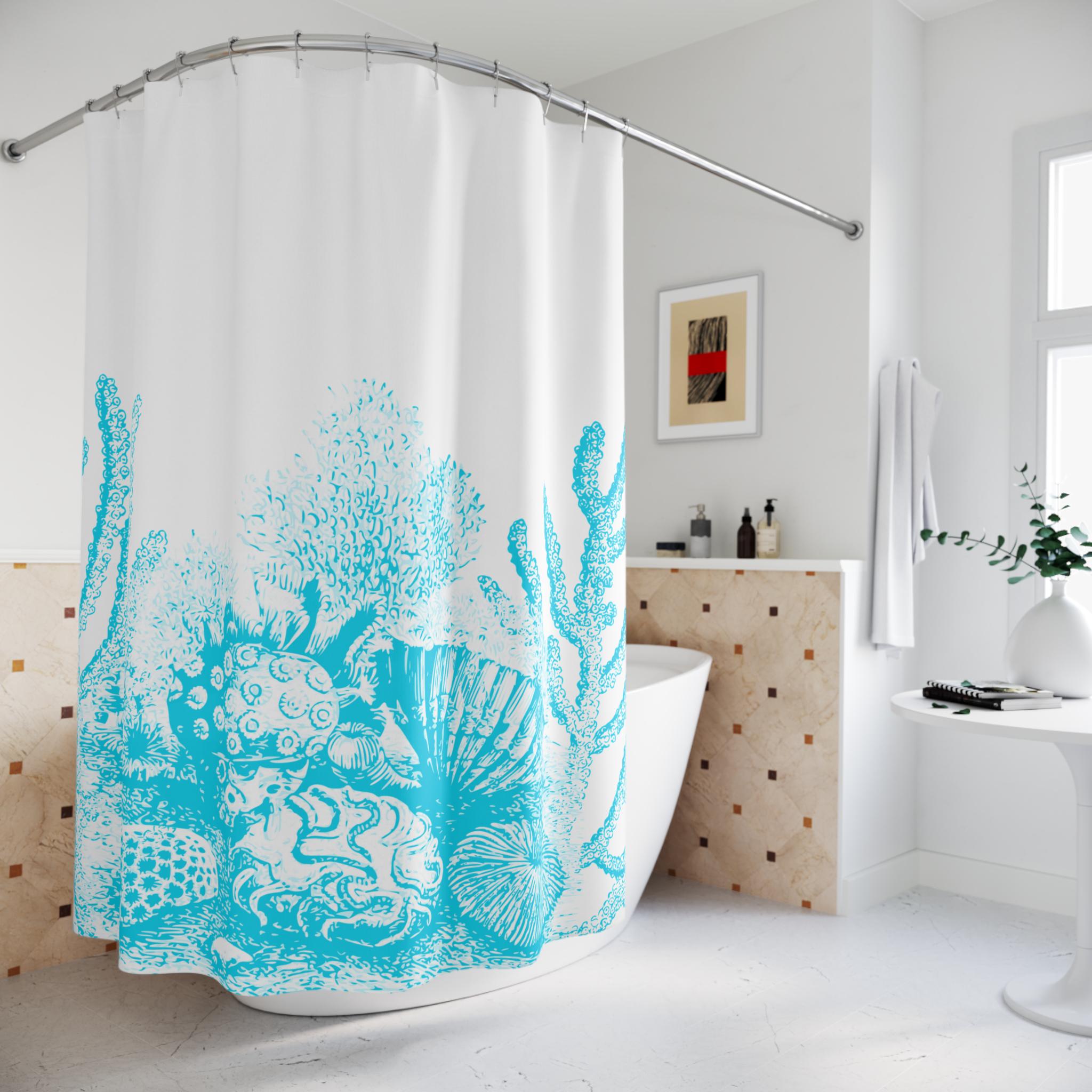 Blue Coral Reef Shower Curtain | Ocean Sea Life Bathroom Decor, Beach Vacation House Bathroom Curtain, New Home Bathroom Gift, Wedding Gift