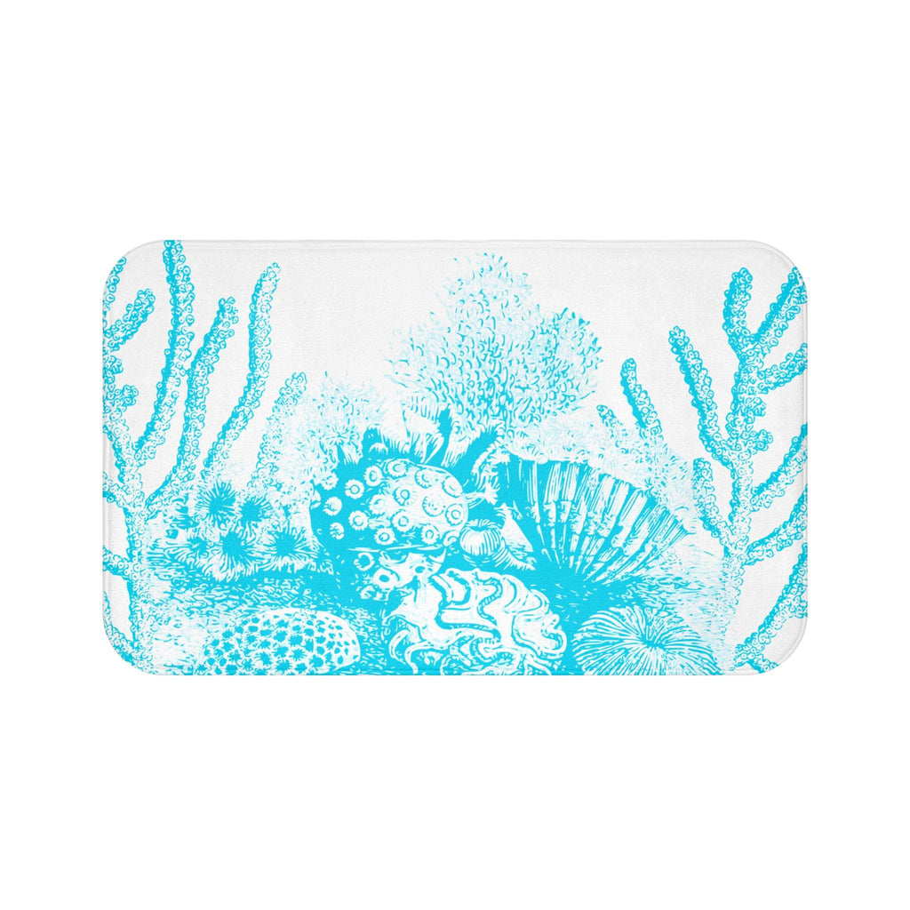 Turquoise Coral Reef Bath Mat | Seashell Ocean Floor Beach Rug, Coastal Beach Bathroom Rug, Seaside Bathroom Deco, Beach Housewarming Gift