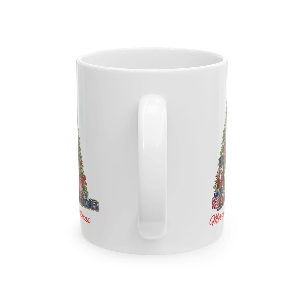 Merry Christmas Tree Mug, Nutcracker Train Gifts Coffee Cup, Vintage Holiday Mug, Christmas Morning Mug Gift, Xmas Tree Hot Cocoa Mug