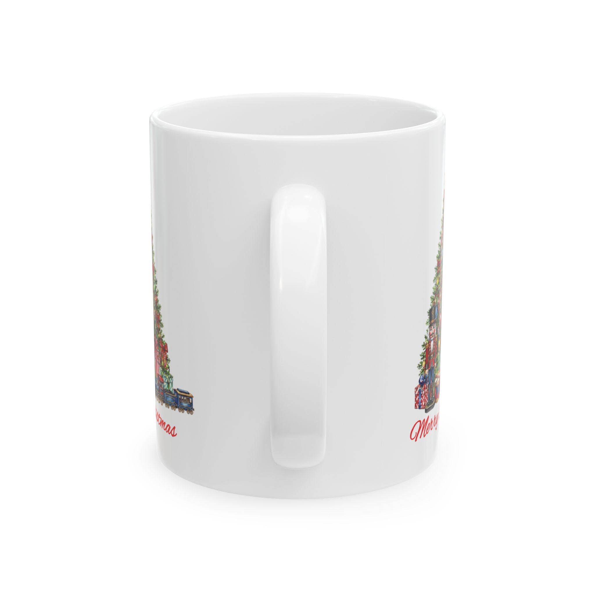 Merry Christmas Tree Mug, Nutcracker Train Gifts Coffee Cup, Vintage Holiday Mug, Christmas Morning Mug Gift, Xmas Tree Hot Cocoa Mug