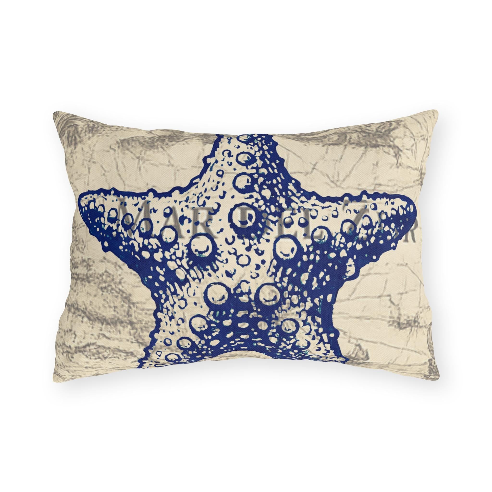 Nautical Blue Starfish Outdoor Pillow | Coastal Beach Decorative Cushion