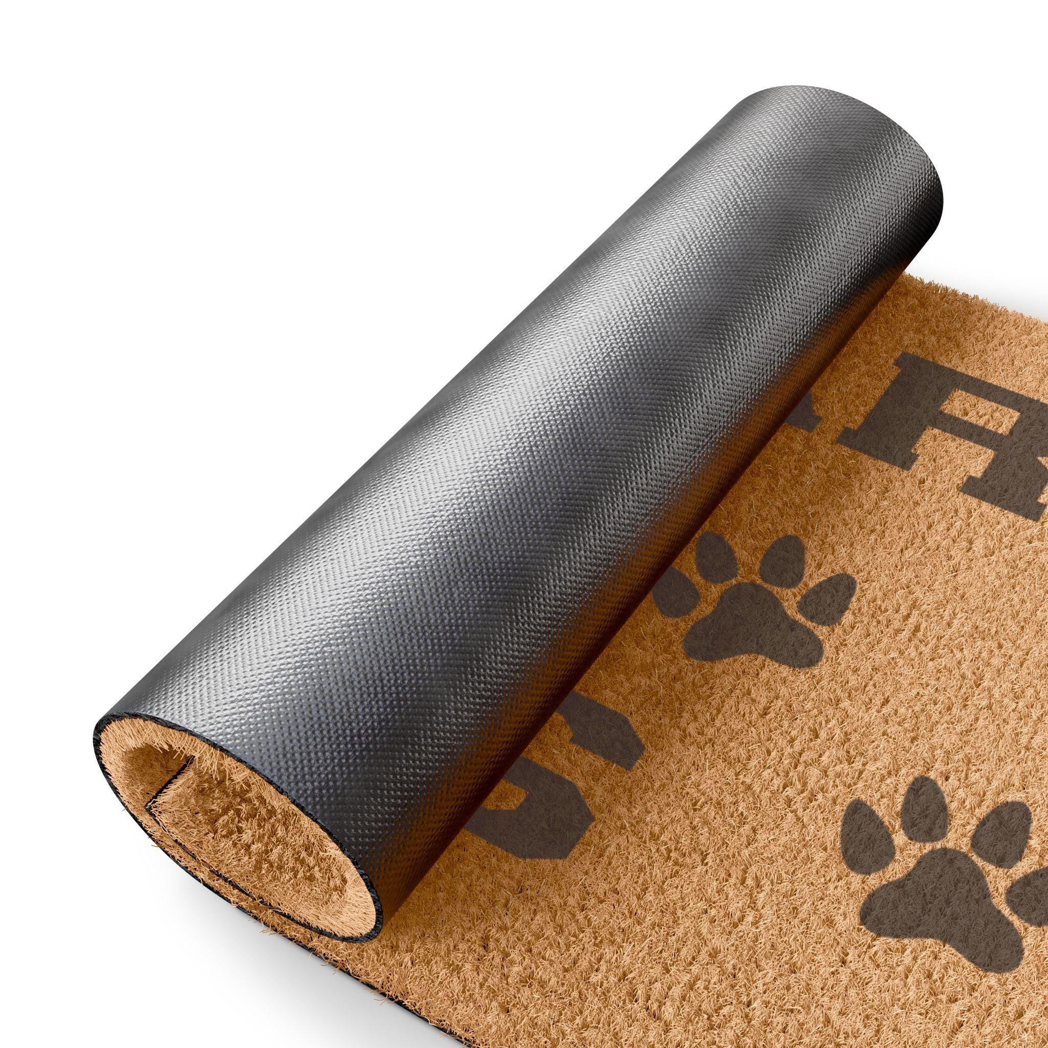 Beware of Dog Coir Doormat | Paw Print Welcome Mat