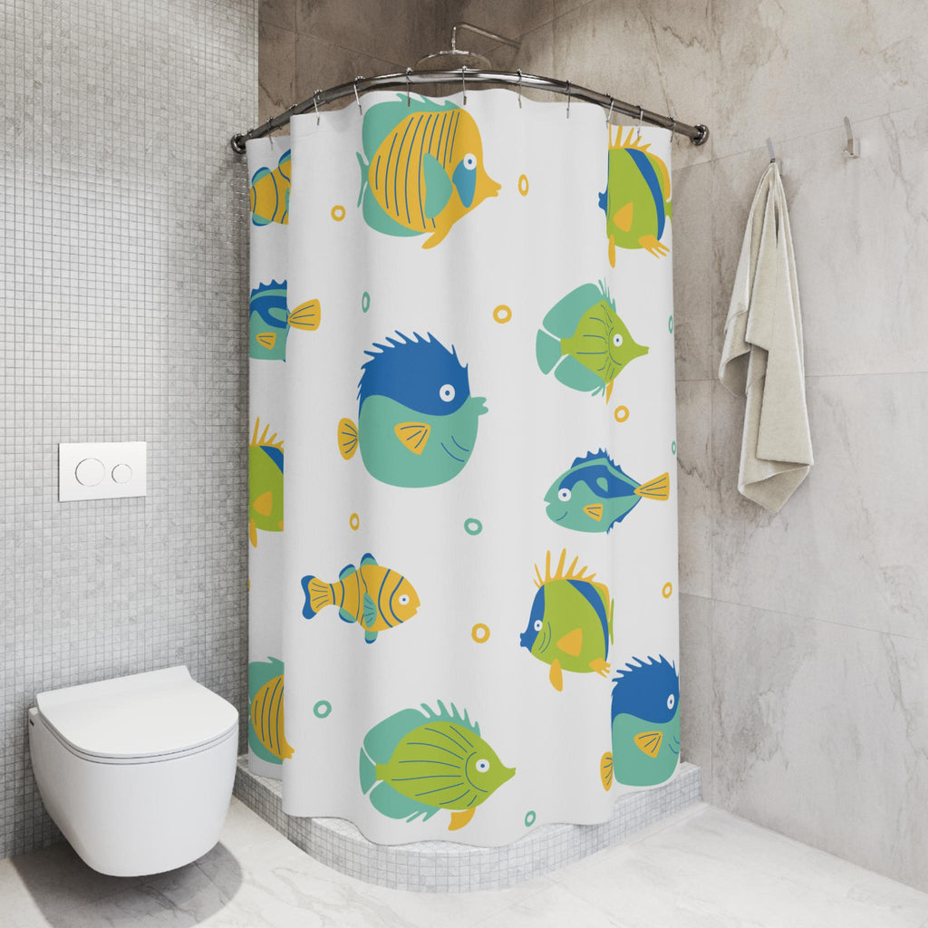 Tropical Fish Pattern Shower Curtain | Colorful Cartoon Fish Bathroom Decor, Kids Bathroom Home Deco, New Home Gift Bathroom Shower Curtain