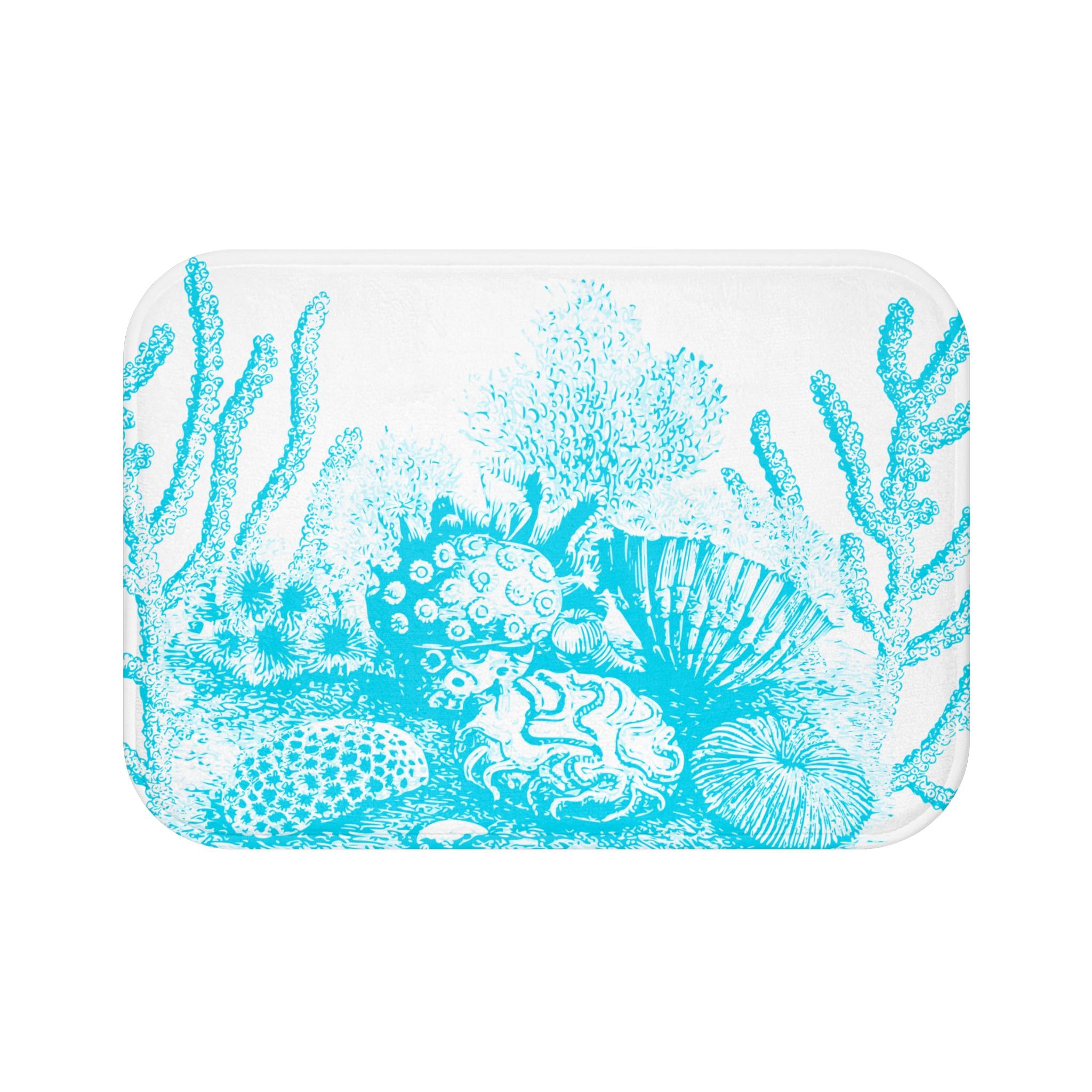 Turquoise Coral Reef Bath Mat | Seashell Ocean Floor Beach Rug, Coastal Beach Bathroom Rug, Seaside Bathroom Deco, Beach Housewarming Gift