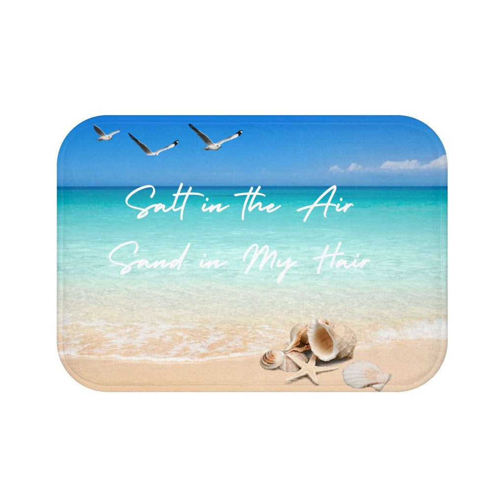 Salt in the Air Beach Scene Bath Mat | Seashells, Ocean Waves, Coastal Décor, Coastal Bathroom Deco, Seaside Bathroom Rug, Housewarming Gift