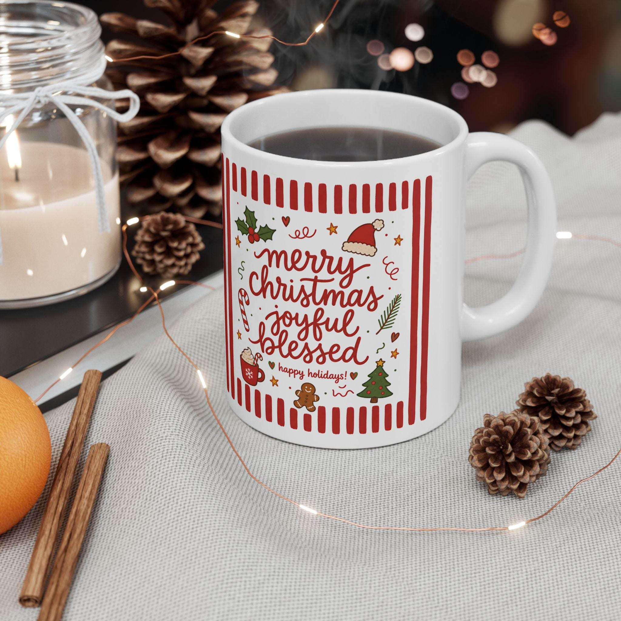 Festive Candy Cane Holly Christmas Typography Mug | 11oz 15oz