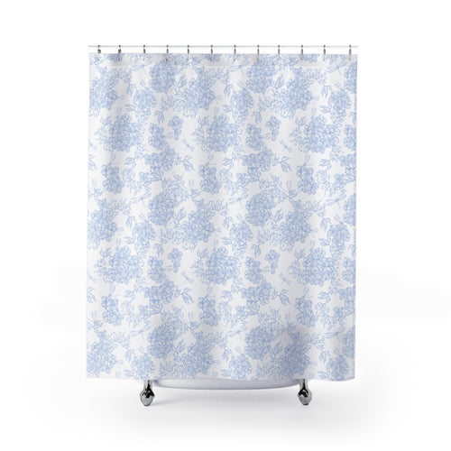 Blue Floral Toile Shower Curtain | Cottage Bathroom Decor, New Home Bathroom Gift, Light Blue Floral Cottage Core Shower Curtain