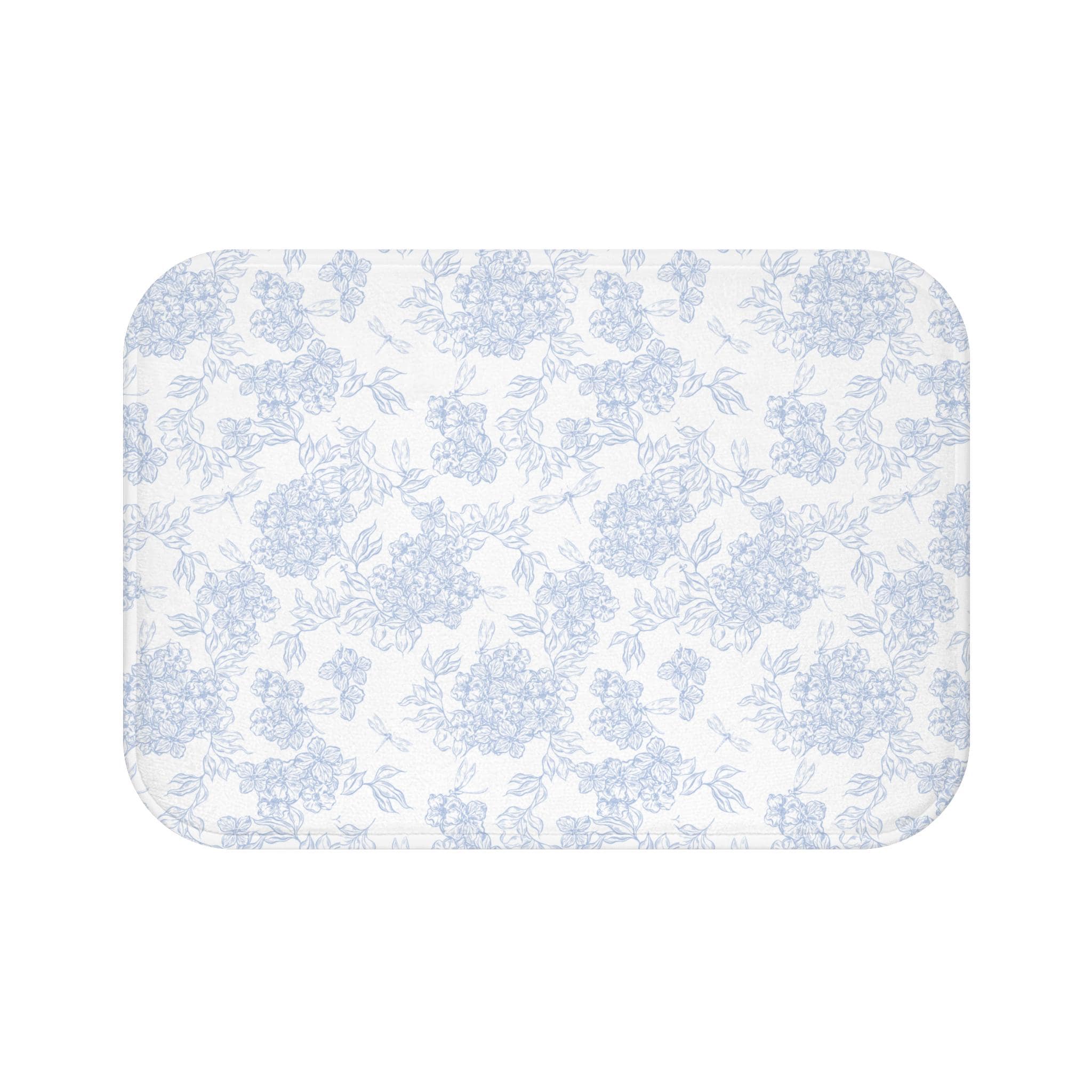 Blue Floral Toile Bath Mat, Vintage Pattern Bathroom Rug | Floral Toile, Cottage Core Bathmat, Guest Bathroom Deco, Housewarming Gift Idea
