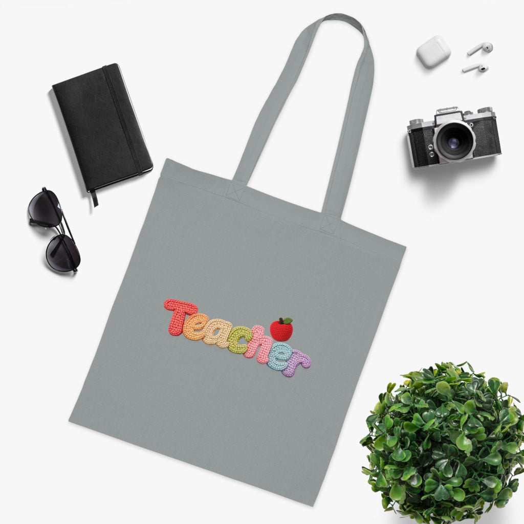 Teacher Tote Bag | Rainbow Letter Apple Design, Cotton Canvas