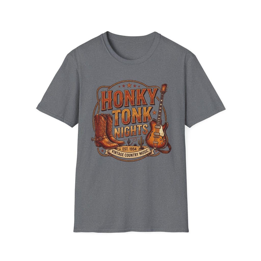 Honky Tonk Nights T-Shirt | Vintage Cowboy Boots Guitar Country Music Tee