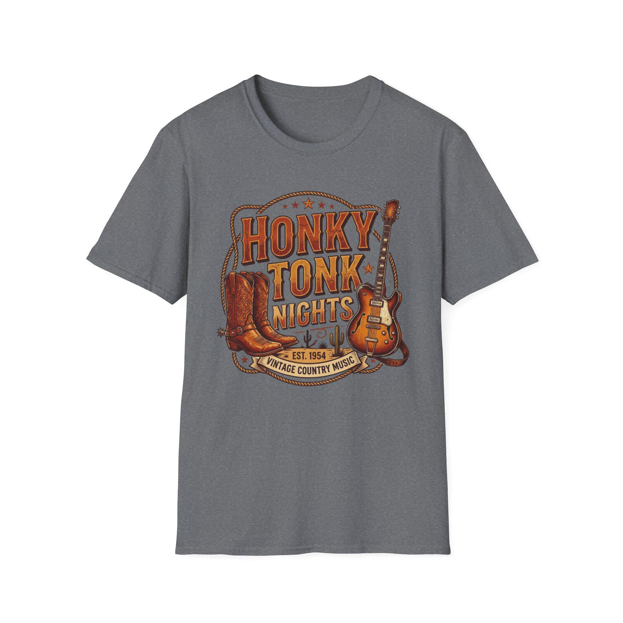 Honky Tonk Nights T-Shirt | Vintage Cowboy Boots Guitar Country Music Tee