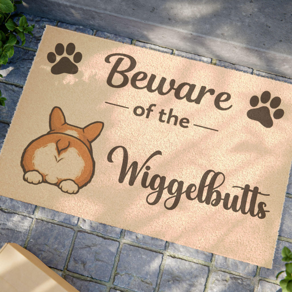 Beware of Wigglebutts Corgi Doormat | Funny Dog Welcome Mat