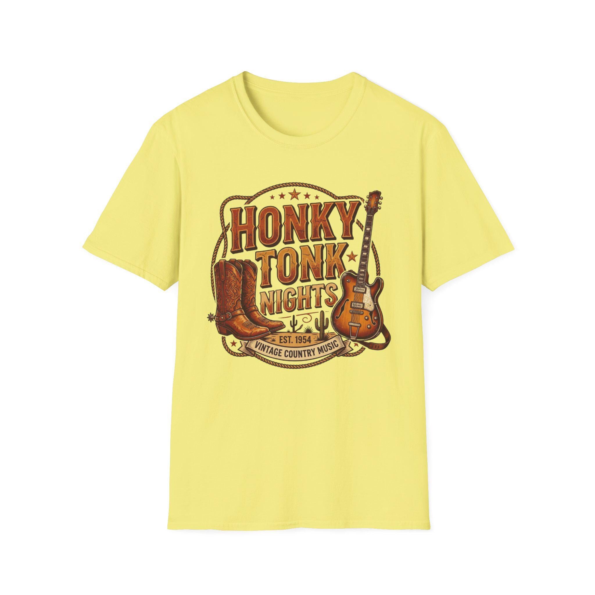Honky Tonk Nights T-Shirt | Vintage Cowboy Boots Guitar Country Music Tee