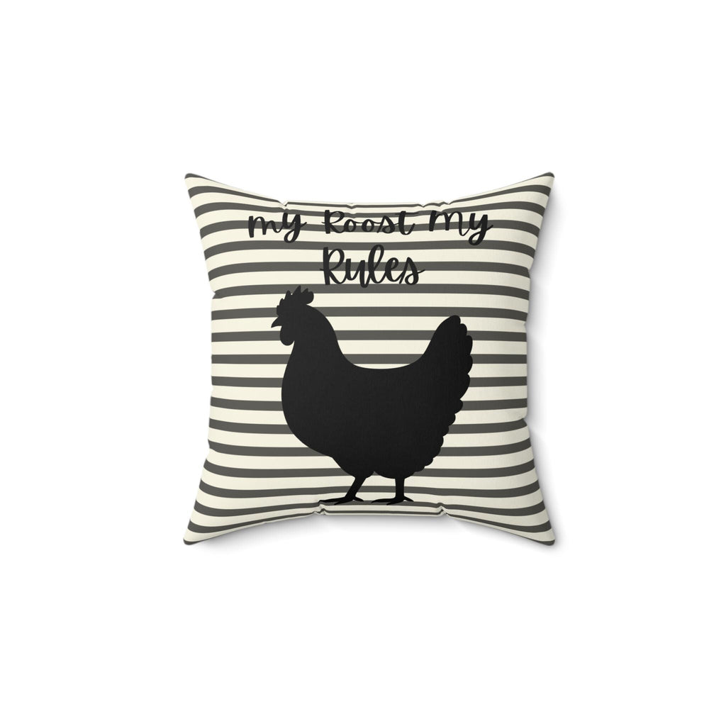 Farmhouse Stripe Pillow – Chicken Silhouette Accent Cushion