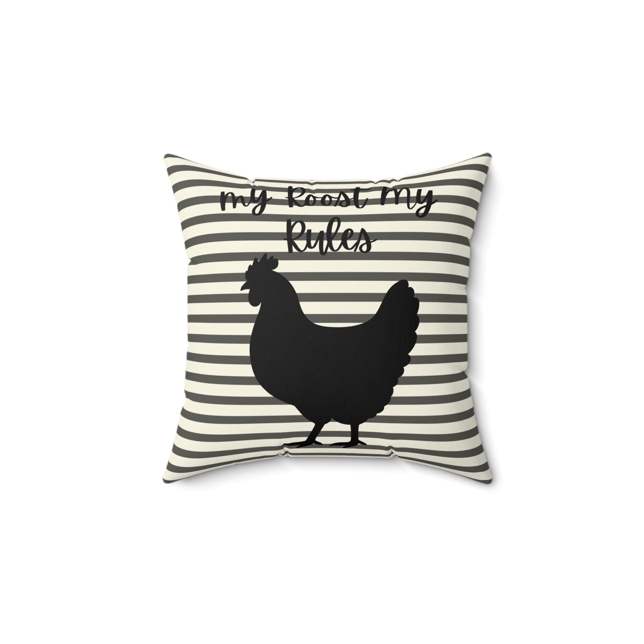 Farmhouse Stripe Pillow – Chicken Silhouette Accent Cushion