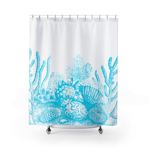 Blue Coral Reef Shower Curtain | Ocean Sea Life Bathroom Decor, Beach Vacation House Bathroom Curtain, New Home Bathroom Gift, Wedding Gift