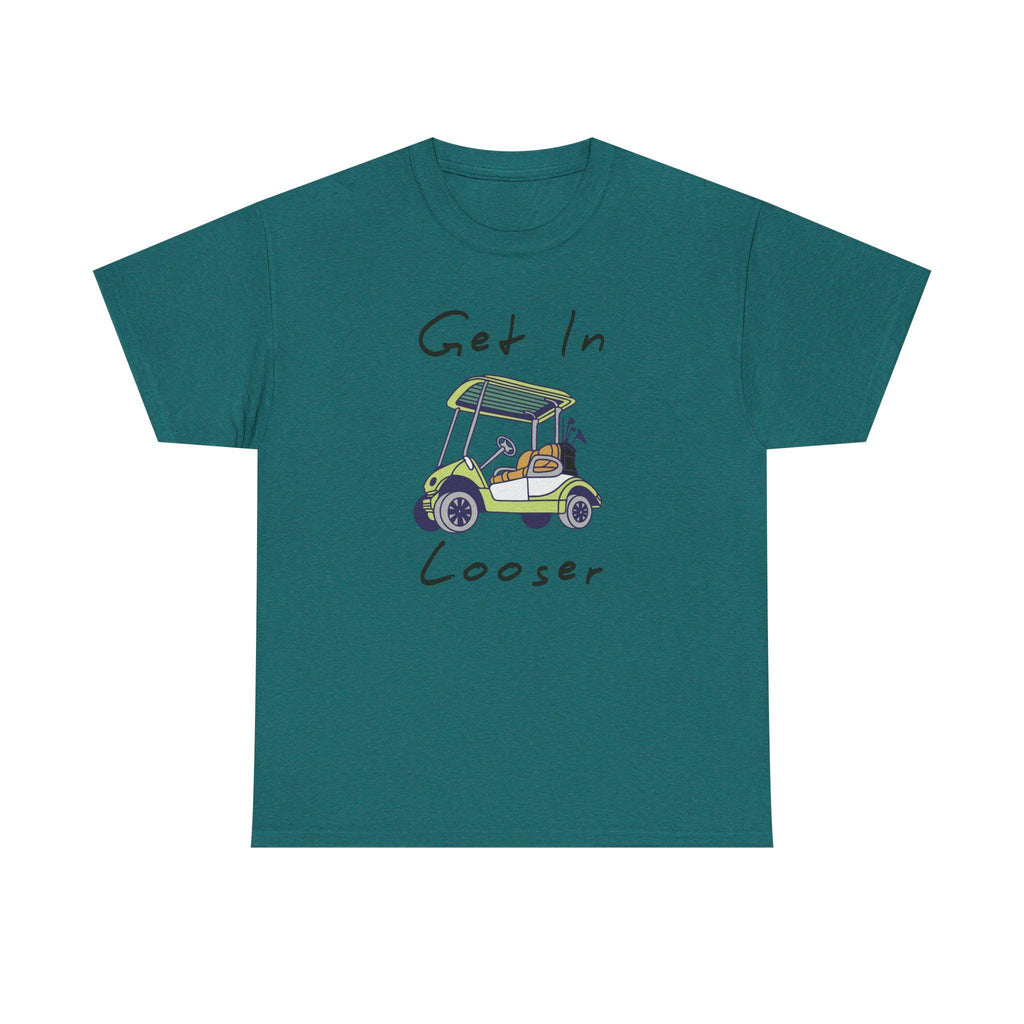 Golf Cart Illustration T-Shirt | "Get In Looser" Golf Humor Tee
