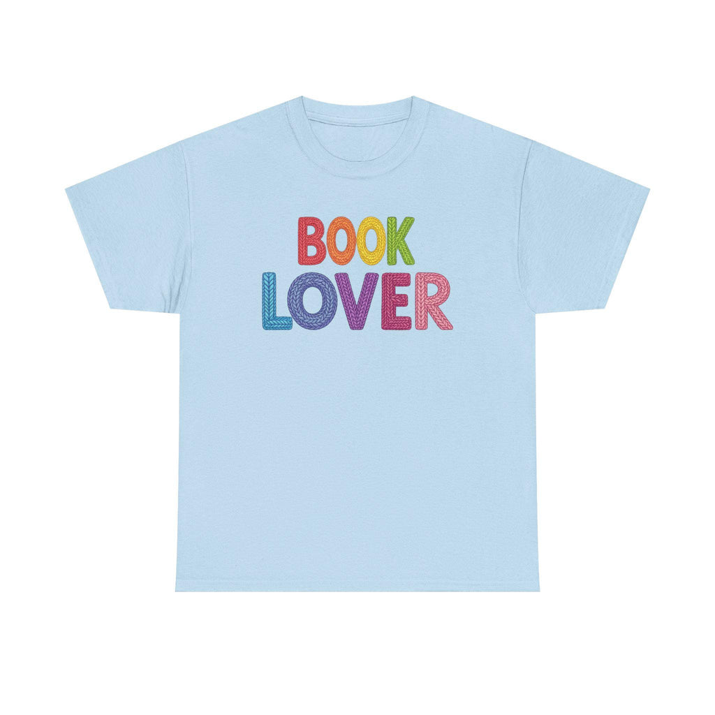Book Lover Tee | Rainbow Stitched Text, Crew Neck Cotton Shirt