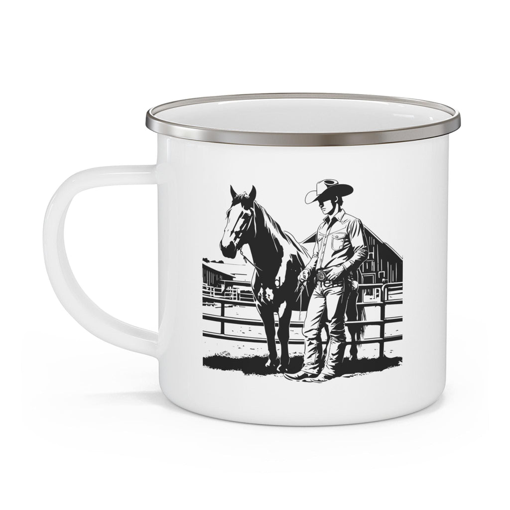 Cowboy & Horse Enamel Camping Mug: Rustic Western Decor Gift