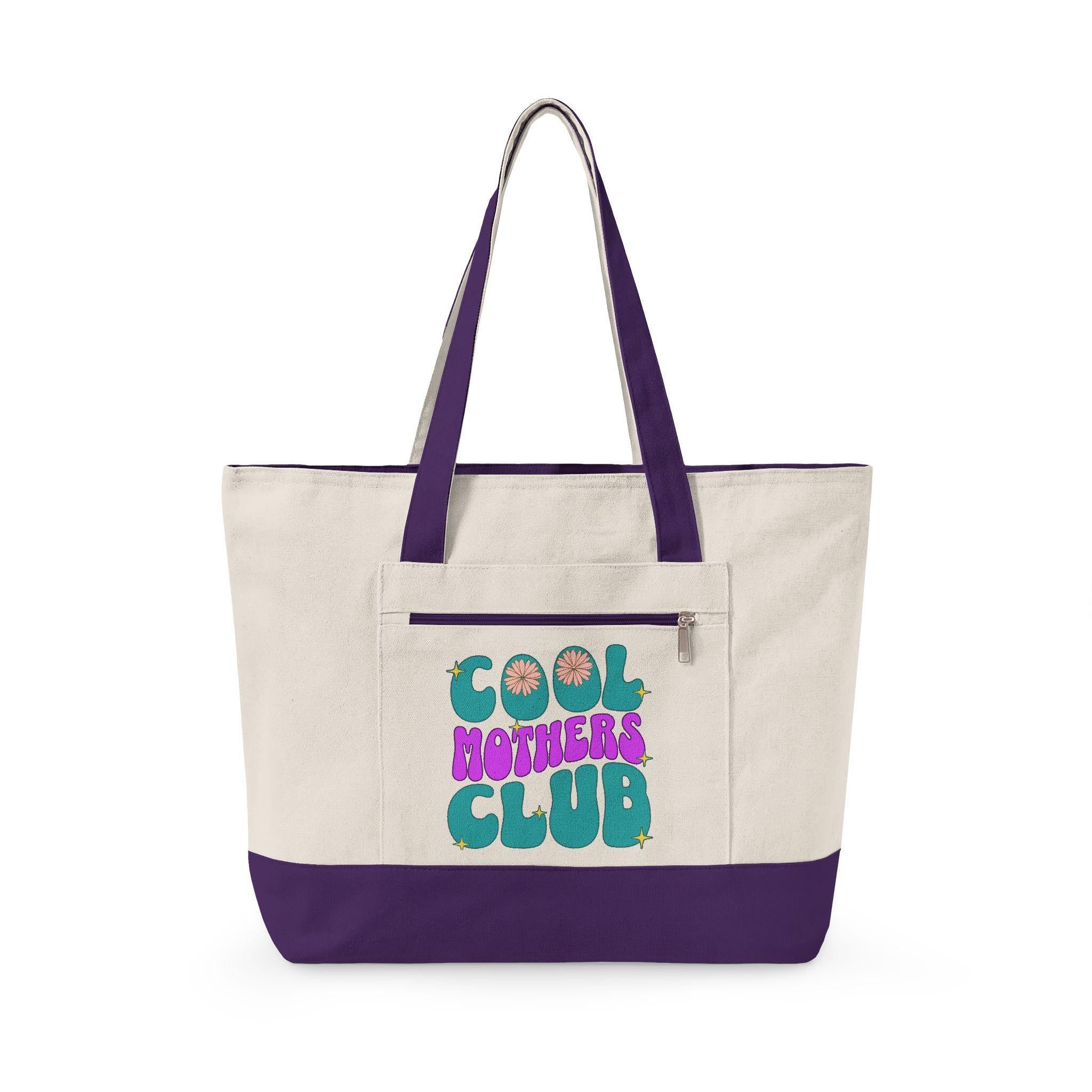Mothers Club Zippered Canvas Tote | Retro Floral Design, Daily Shopping Bag
