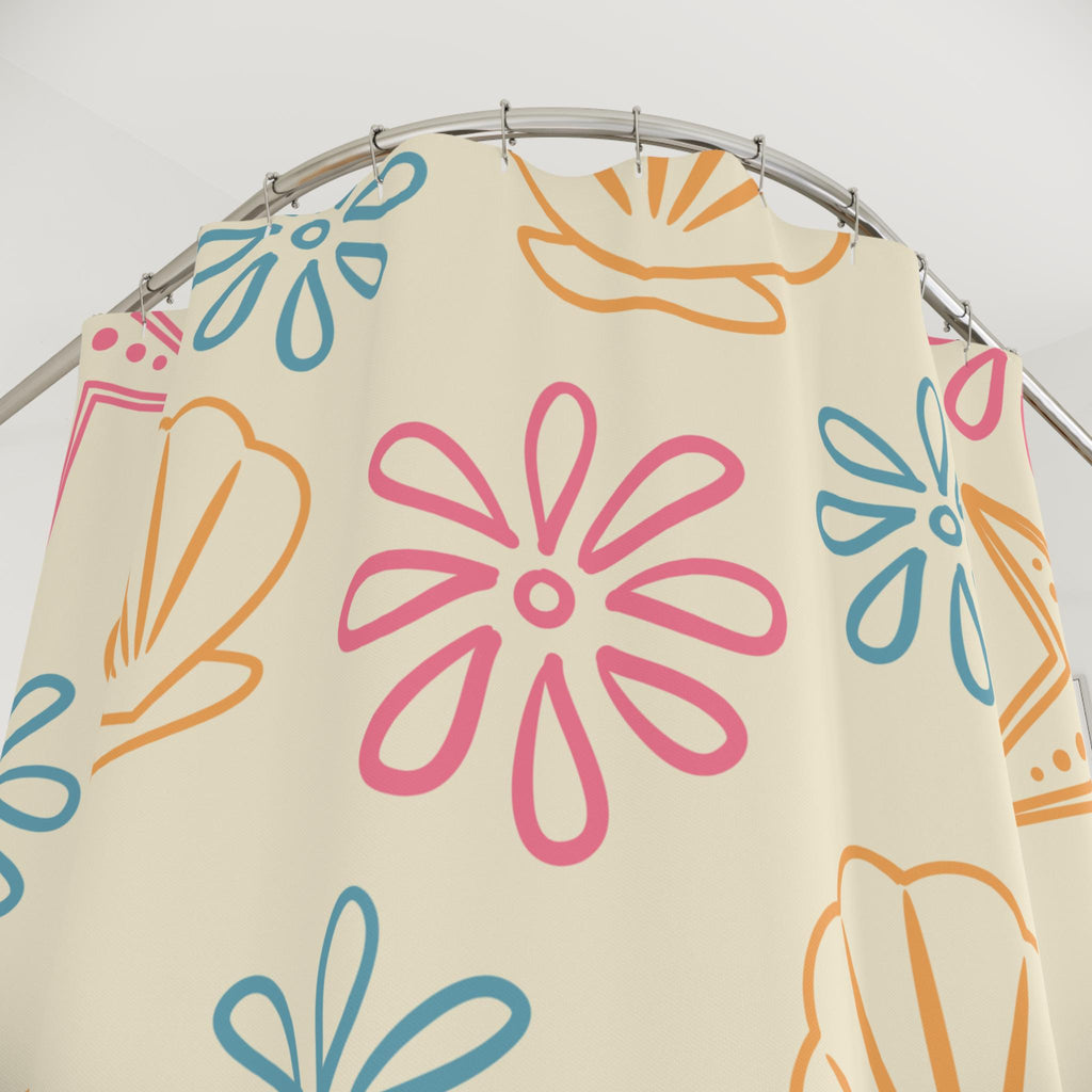 Sea Shells and Starfish Shower Curtain Beach Floral Pattern, New Home Gift Deco, Vacation Beach or Lake Home Deco, Graphic Curtain Bathroom