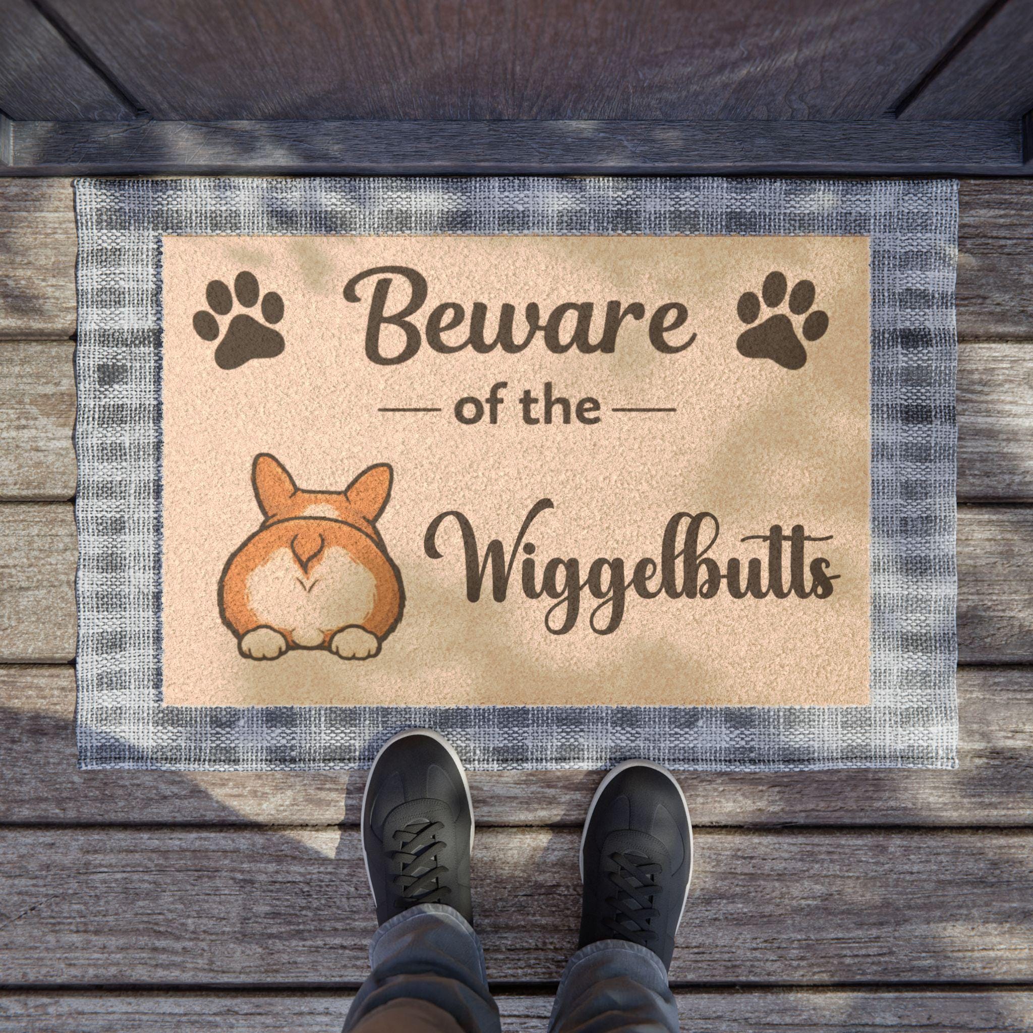 Beware of Wigglebutts Corgi Doormat | Funny Dog Welcome Mat