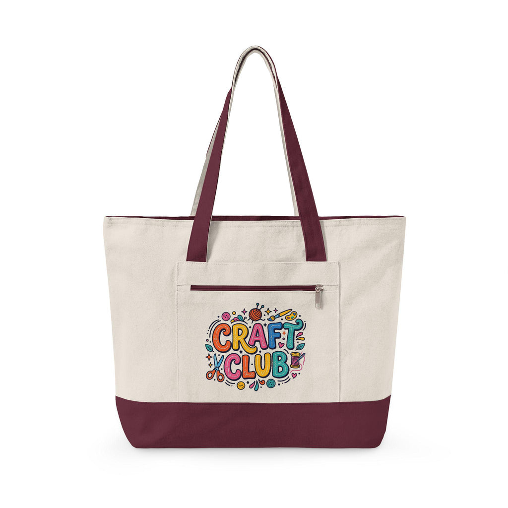 Heavy Canvas Zippered Tote Bag, Craft Supplies Organizer, Market Travel Bag