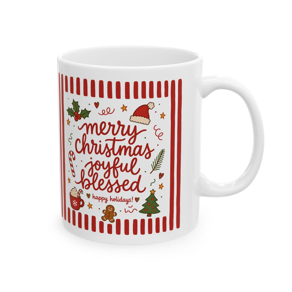 Festive Candy Cane Holly Christmas Typography Mug | 11oz 15oz