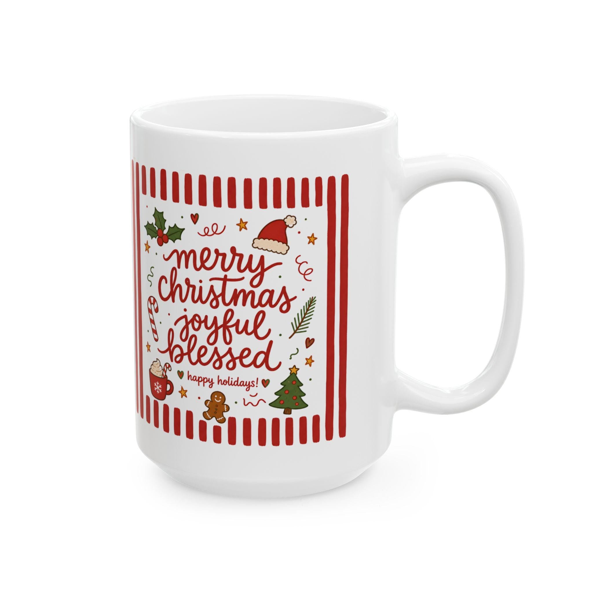 Festive Candy Cane Holly Christmas Typography Mug | 11oz 15oz