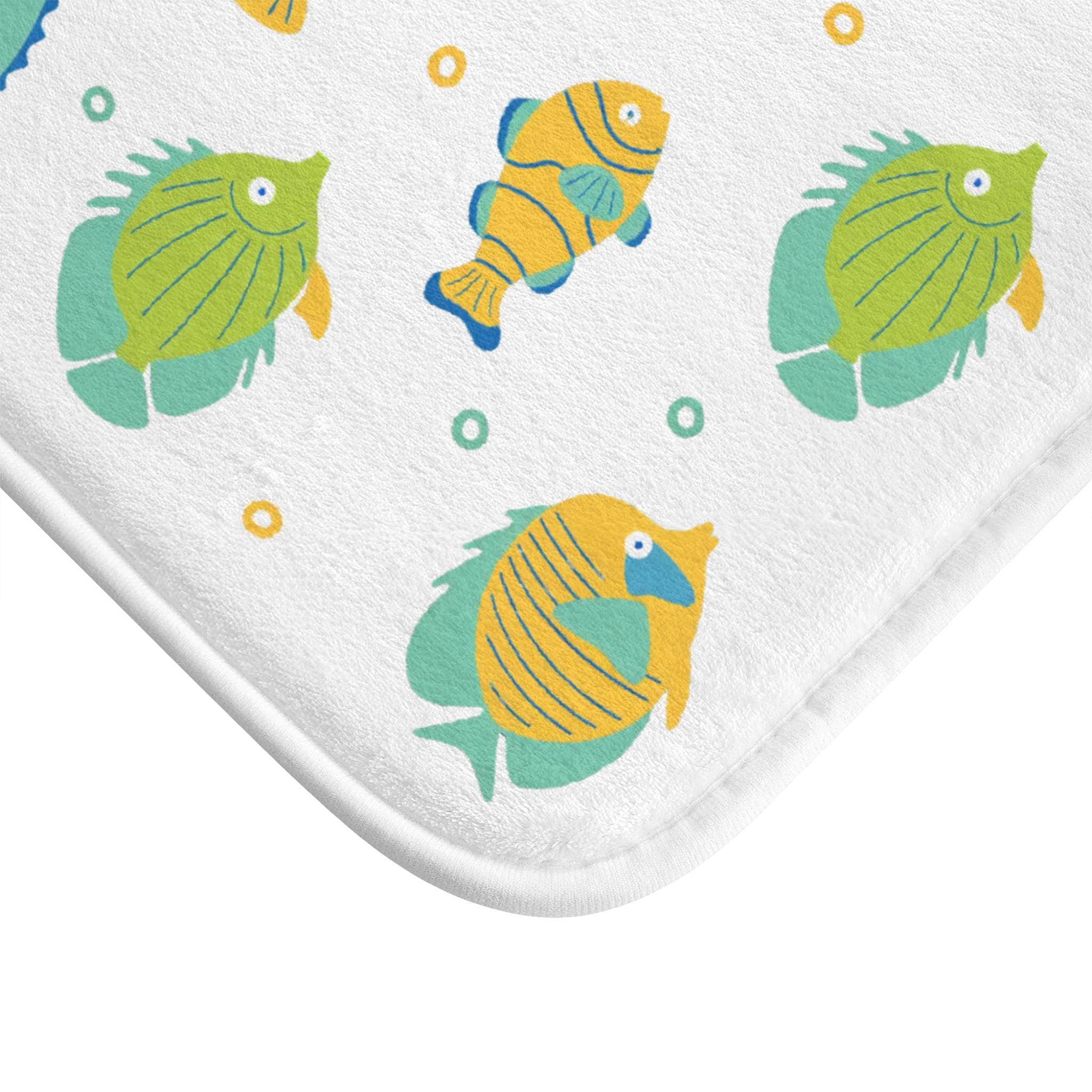 Colorful Tropical Fish Bath Mat | Nautical Ocean Pattern, Kids Bathroom, Fun Beach House Bathroom Rug, Coastal Gift Idea, Seaside Bathroom