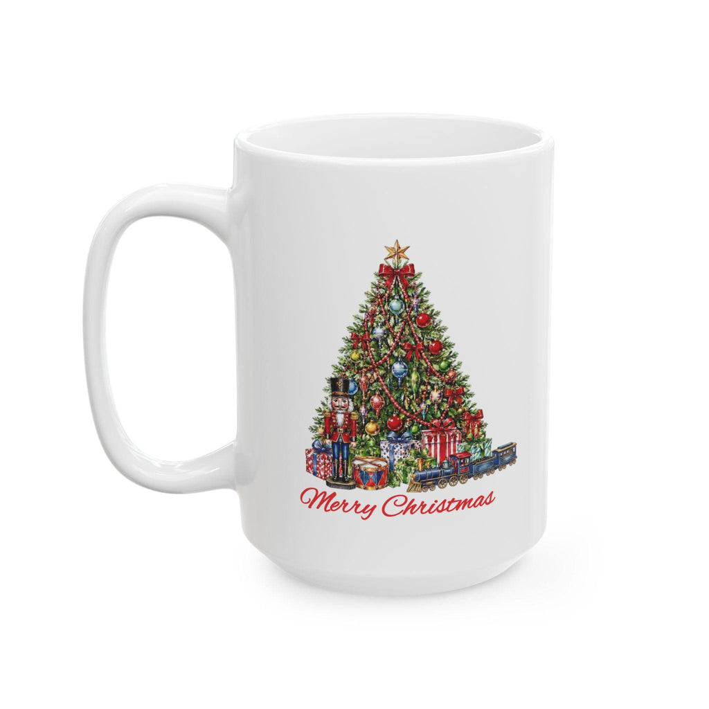 Merry Christmas Tree Mug, Nutcracker Train Gifts Coffee Cup, Vintage Holiday Mug, Christmas Morning Mug Gift, Xmas Tree Hot Cocoa Mug