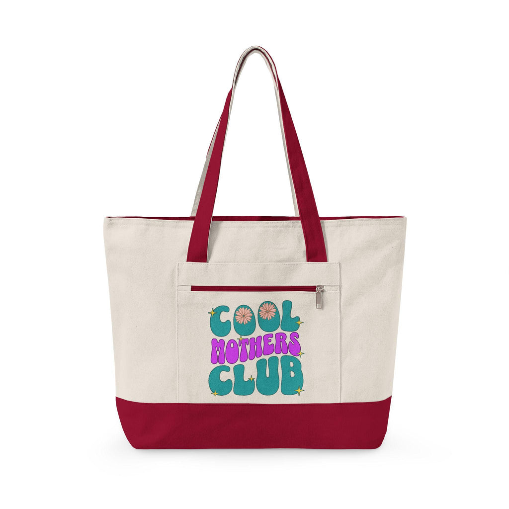 Mothers Club Zippered Canvas Tote | Retro Floral Design, Daily Shopping Bag