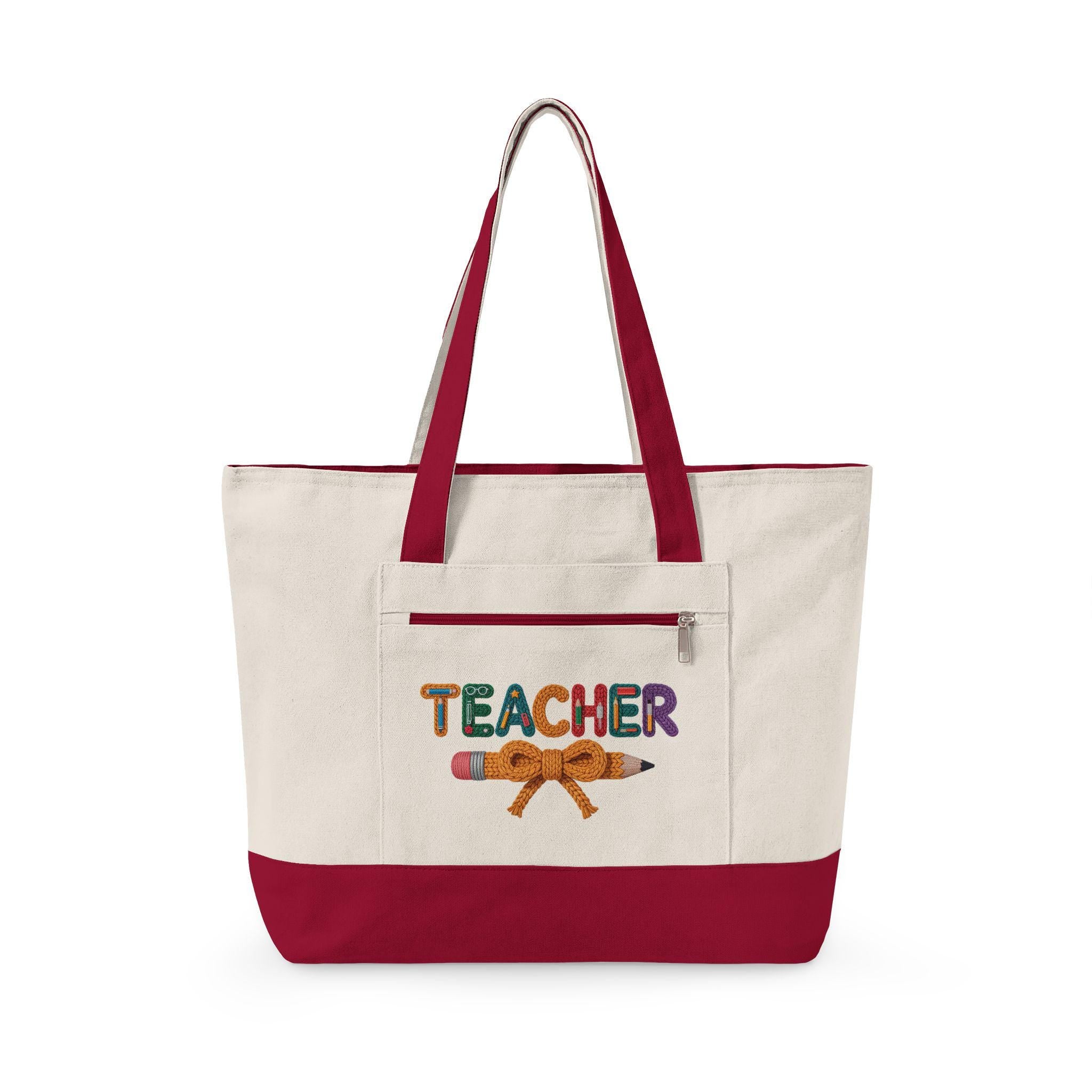 Teacher Floral Pencil Canvas Tote Bag | School Work Bag