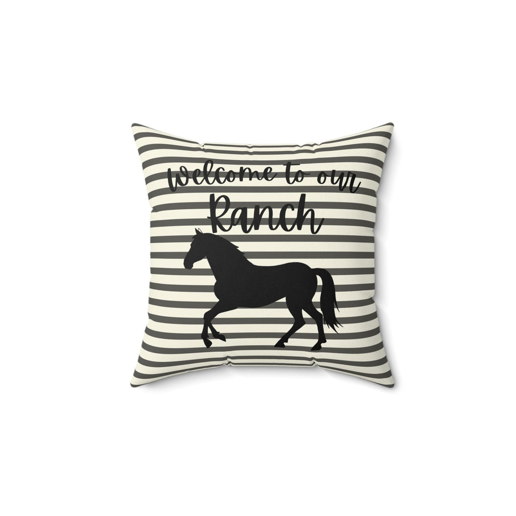 Welcome to our Ranch Horse Pillow | Striped Farmhouse Throw Pillow, Farmhouse Living Room Deco, Country Cottage Deco, New Home Gift