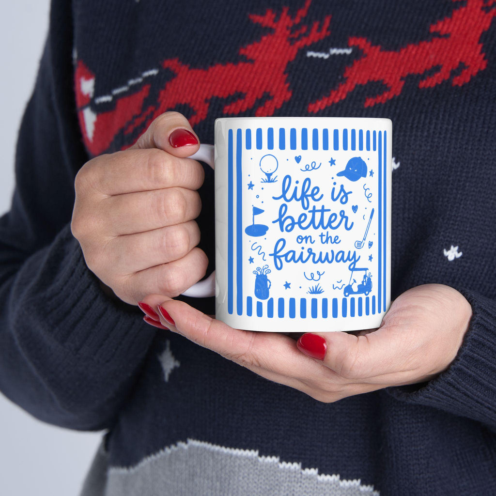 Life Is Better on the Fairway Mug | Golf Coffee Cup, Golfer Ceramic Mug, Golfer Gift Coffee Mug, Doddle Graphic Golf Mug