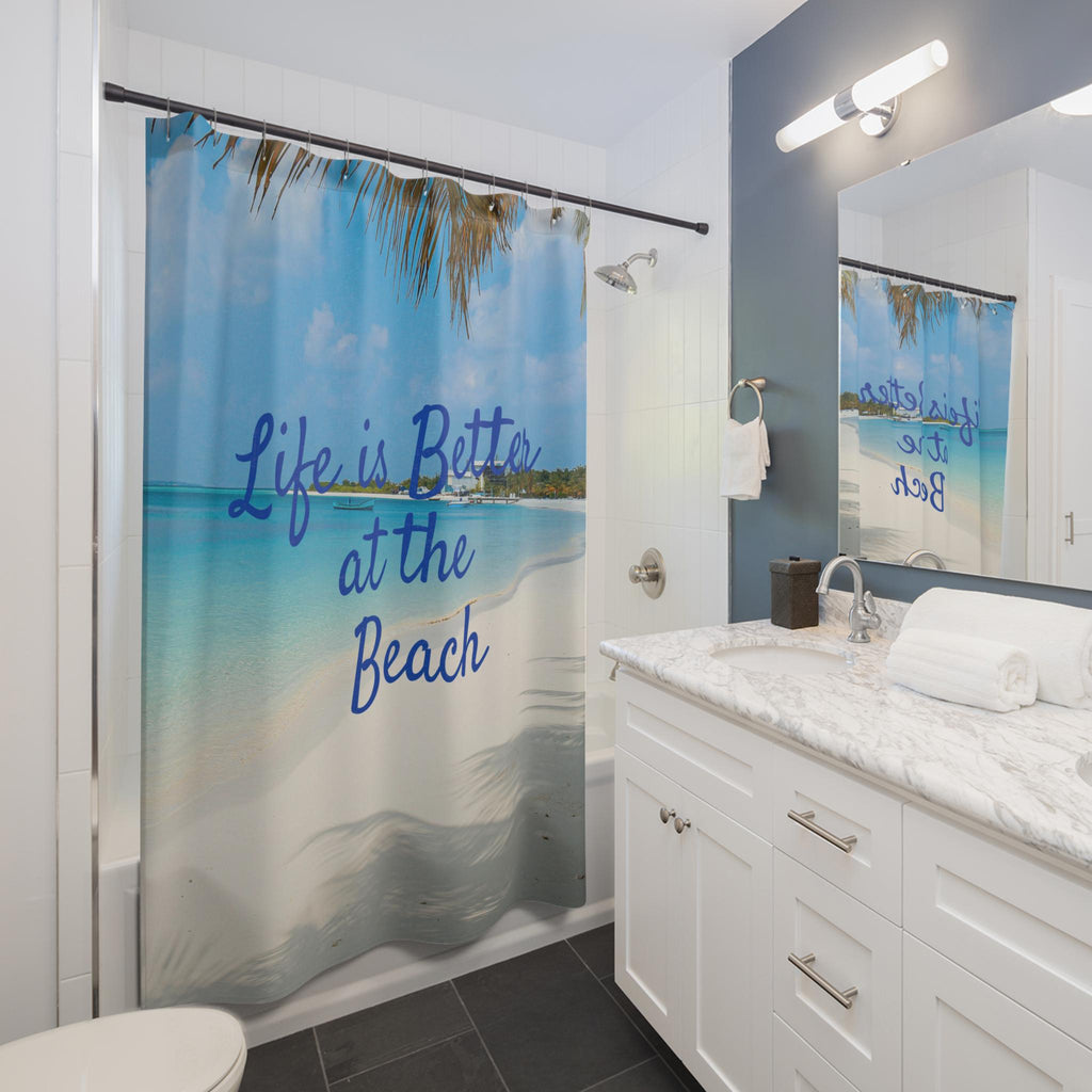 Life Is Better at the Beach Shower Curtain | Beach Scene, Vacation House Deco, Beach Bathroom Accessory, Coastal Deco for Home, House Gift