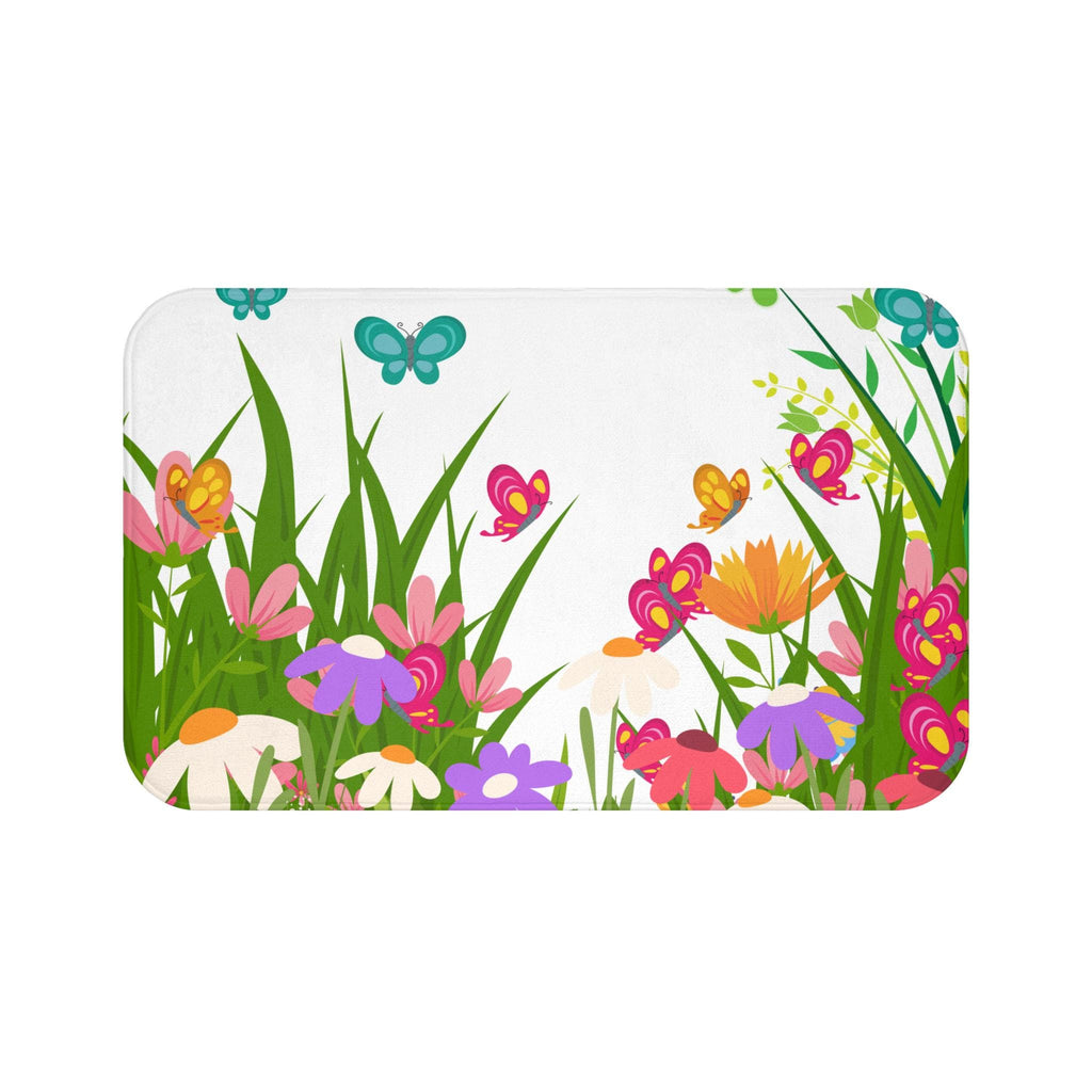 Colorful Wildflower Meadow Bath Mat | Butterflies Floral Spring, Cute Bathmat, Housewarming Gift, Floral Bathroom Deco, Luxury Bathroom Rug