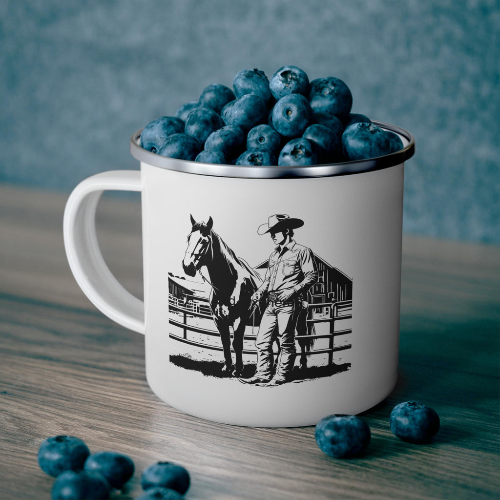 Cowboy & Horse Enamel Camping Mug: Rustic Western Decor Gift