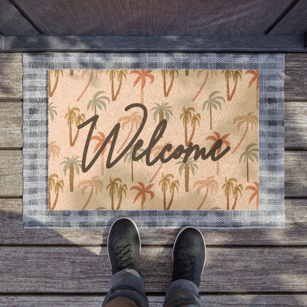 Welcome Palm Tree Coir Doormat | Tropical Entryway Decor