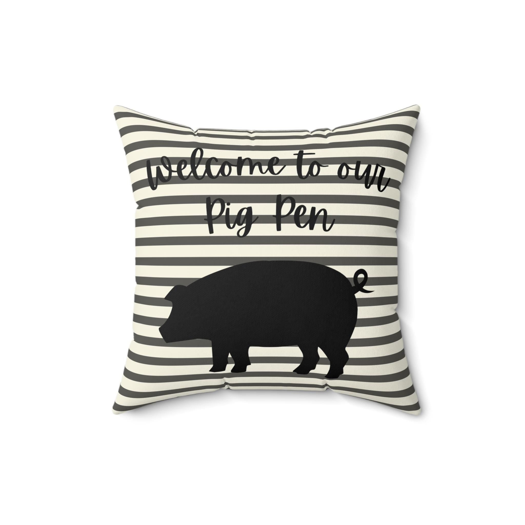 Farmhouse Pig Silhouette Pillow, Striped Country Cottage Decor