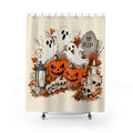 Cute Ghosts with Pumpkins Shower Curtain | Halloween Graveyard Bathroom Décor
