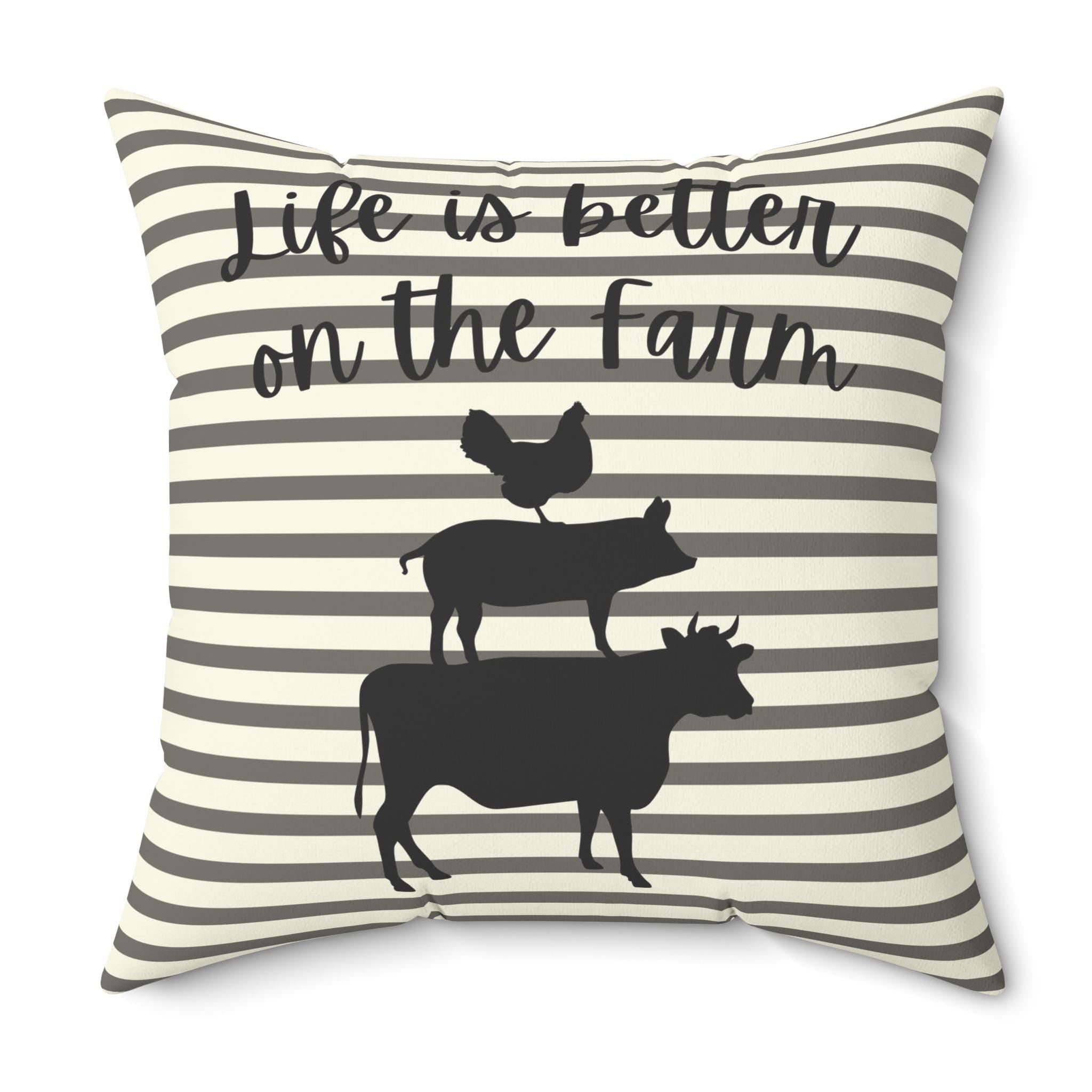 Farm Animal Stack pillow | striped farmhouse decor, "Life is Better on the Farm", County Home Deco, Rustic Farmhouse Pillow, New Home Gift