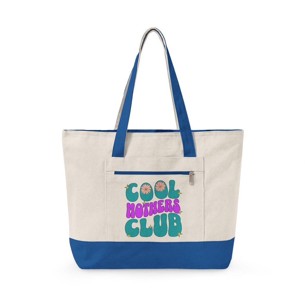 Mothers Club Zippered Canvas Tote | Retro Floral Design, Daily Shopping Bag