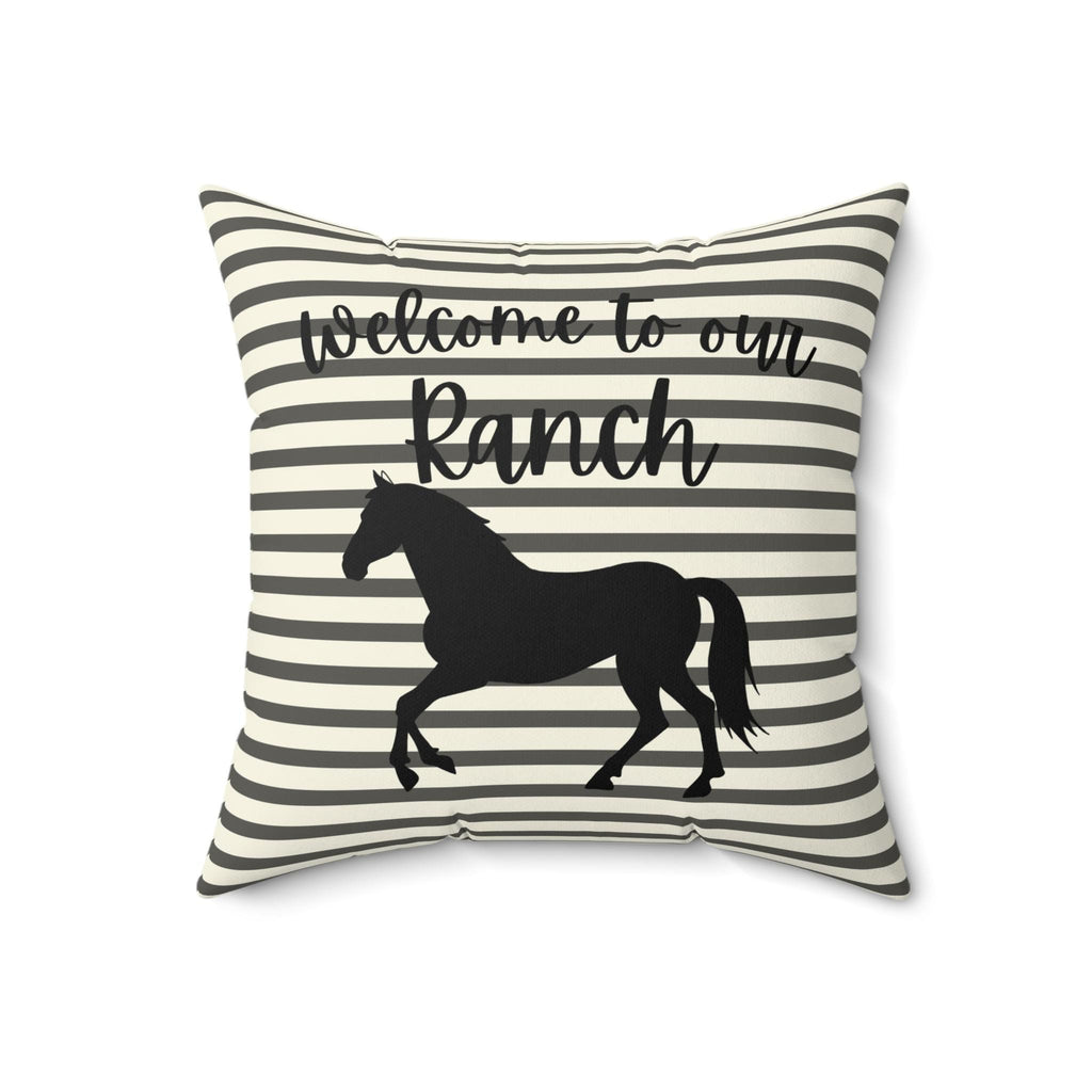 Welcome to our Ranch Horse Pillow | Striped Farmhouse Throw Pillow, Farmhouse Living Room Deco, Country Cottage Deco, New Home Gift