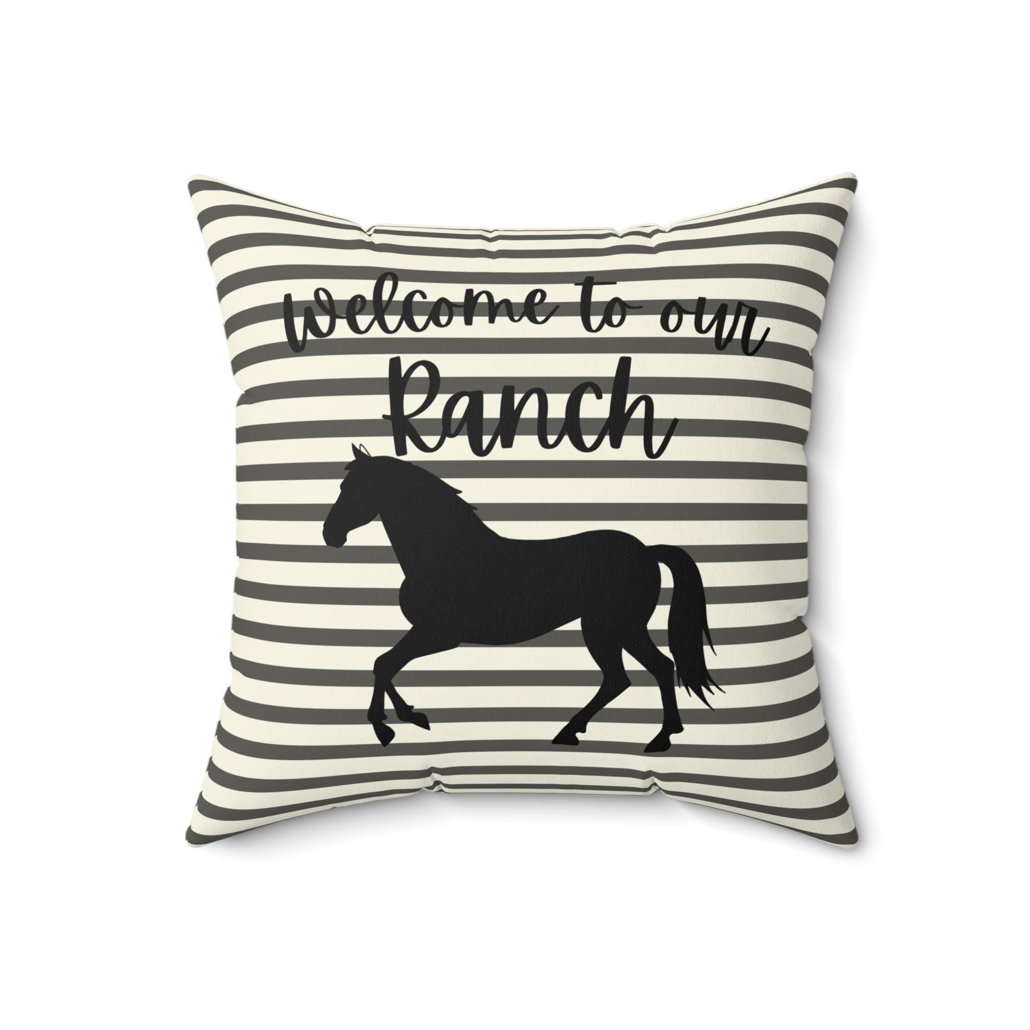 Welcome to our Ranch Horse Pillow | Striped Farmhouse Throw Pillow, Farmhouse Living Room Deco, Country Cottage Deco, New Home Gift
